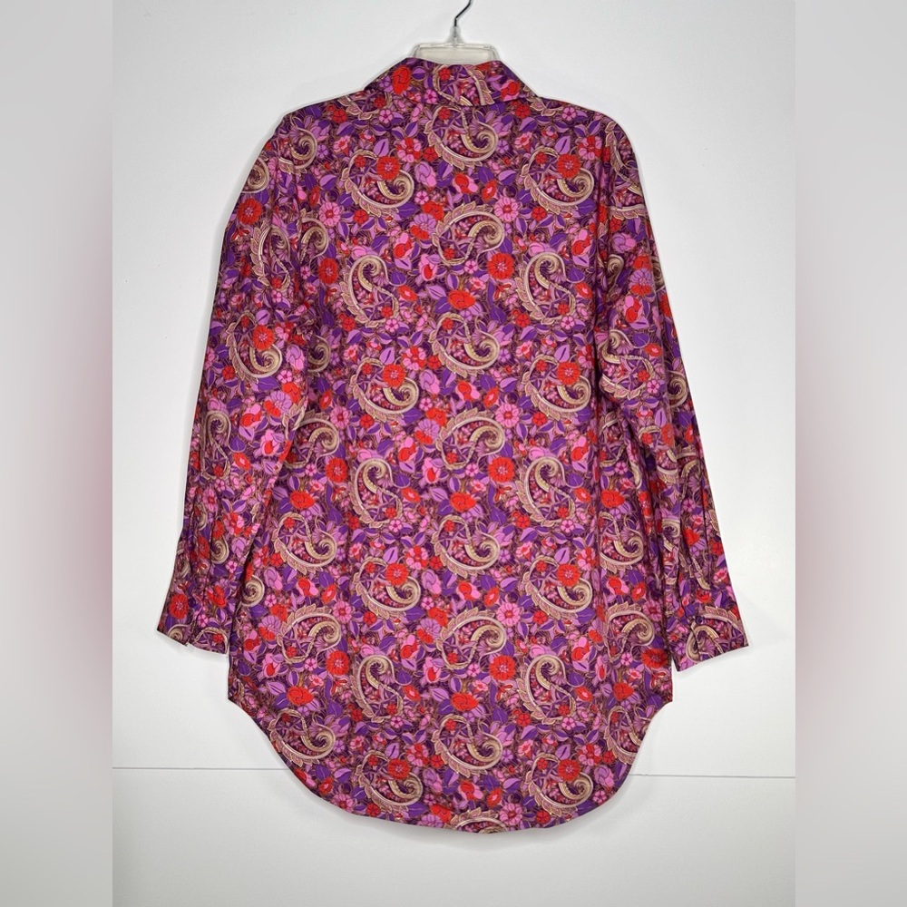Tell Your Friends Revolve Pink Purple & Red Floral Paisley Shirt Sz M - Picture 2 of 4